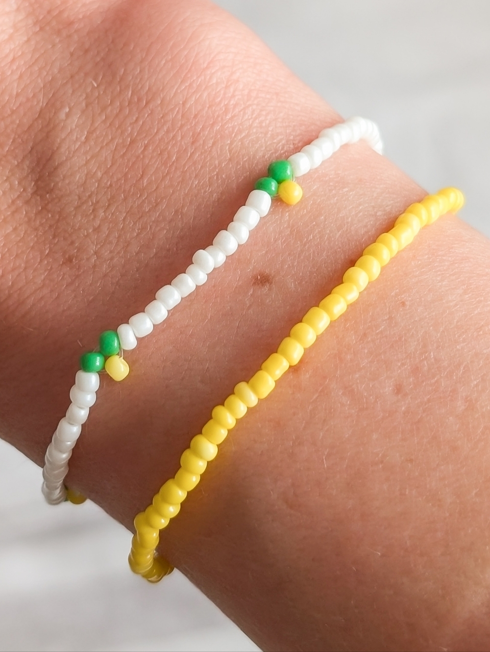 Handmade Yellow & White Beaded Bracelet Set